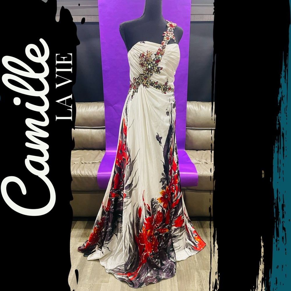 Camille La Vie Red One Shoulder Gown for Prom